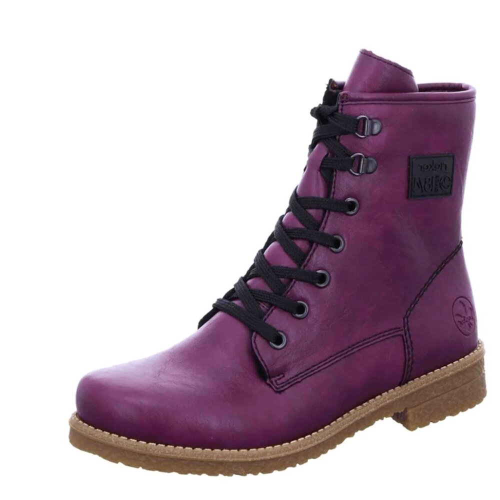 Rieker 73512-30 Women's Purple Boots with Zipper and Laces for Fall/Winter